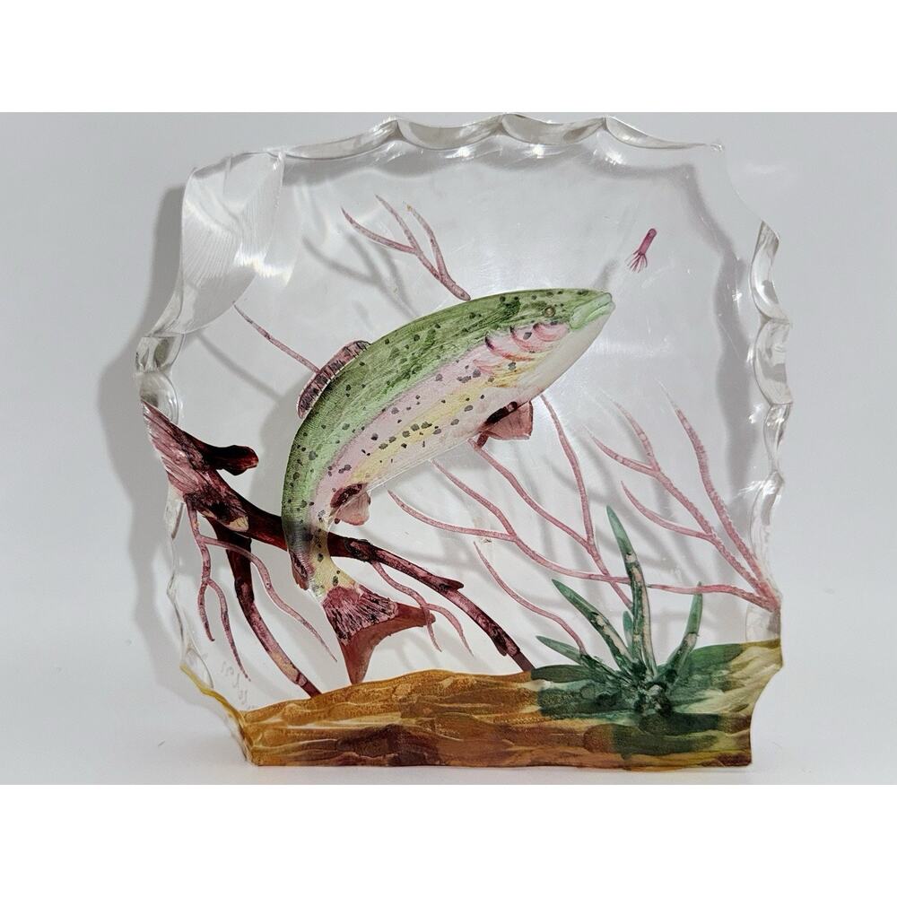 Hand Carved Acrylic Hand Painted Decorative Tropical Fish Art Plaque 8x6